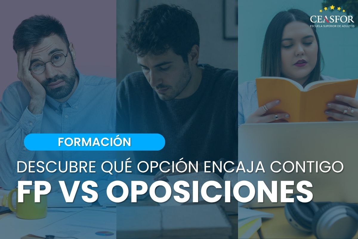 Imagen de portada del blog sobre FP y oposiciones con el texto “Descubre qué opción encaja contigo: FP vs oposiciones”.